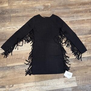 NWT Endless Rose Long-Sleeve Fringe Sweater Mini Dress Size Small